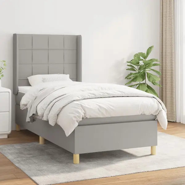Gossi pat box spring cu saltea, gri deschis, 90x190 cm, textil