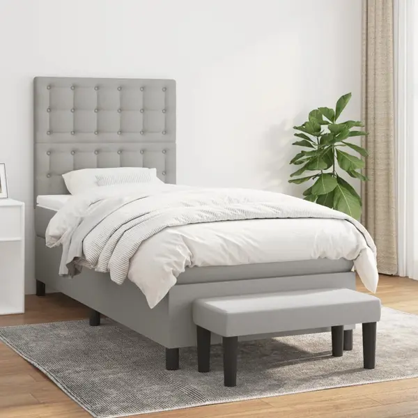 Gossi pat box spring cu saltea, gri deschis, 90x190 cm, textil
