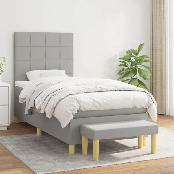 Gossi pat box spring cu saltea, gri deschis, 90x190 cm, textil