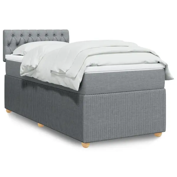 Gossi pat box spring cu saltea, gri deschis, 90x190 cm, textil