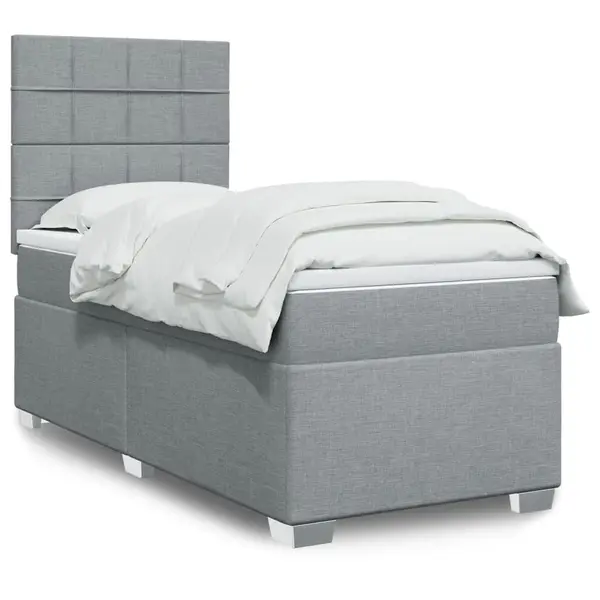 Gossi pat box spring cu saltea, gri deschis, 90x190 cm, textil