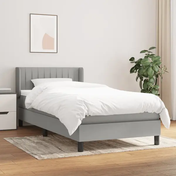 Gossi pat box spring cu saltea, gri deschis, 90x190 cm, textil