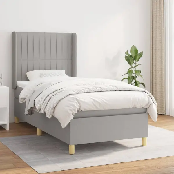 Gossi pat box spring cu saltea, gri deschis, 90x190 cm, textil