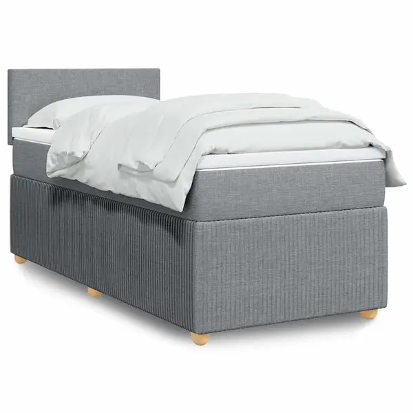 Gossi pat box spring cu saltea, gri deschis, 90x190 cm, textil