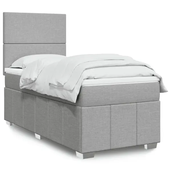 Gossi pat box spring cu saltea, gri deschis, 90x190 cm, textil