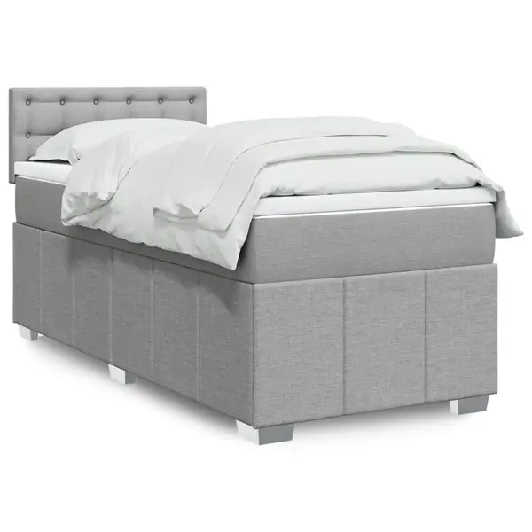 Gossi pat box spring cu saltea, gri deschis, 90x190 cm, textil