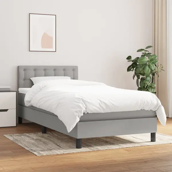 Gossi pat box spring cu saltea, gri deschis, 90x190 cm, textil