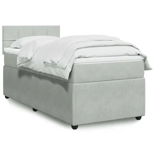 Gossi pat box spring cu saltea, gri deschis, 90x200 cm, catifea