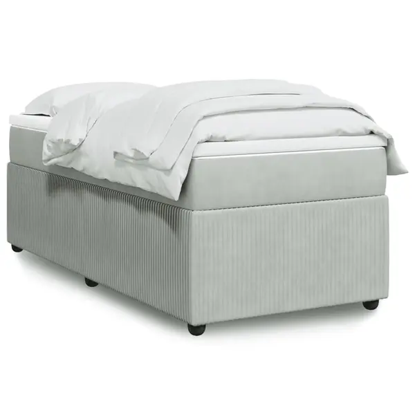 Gossi pat box spring cu saltea, gri deschis, 90x200 cm, catifea