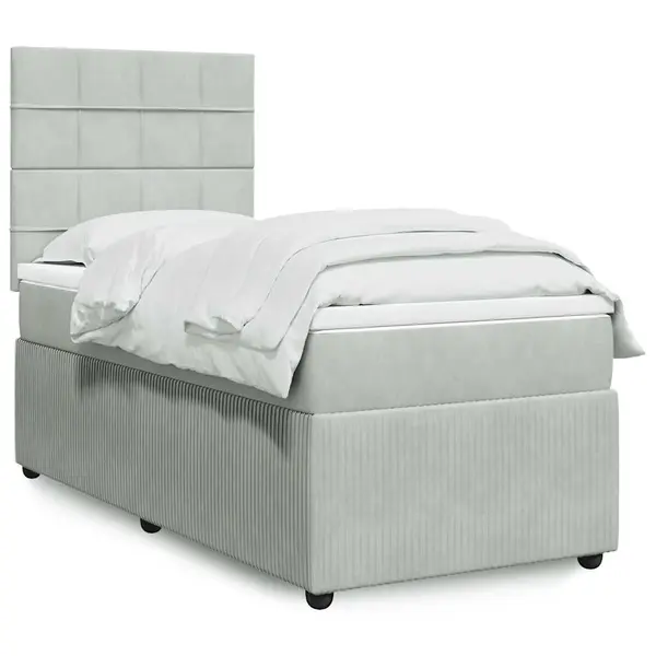 Gossi pat box spring cu saltea, gri deschis, 90x200 cm, catifea