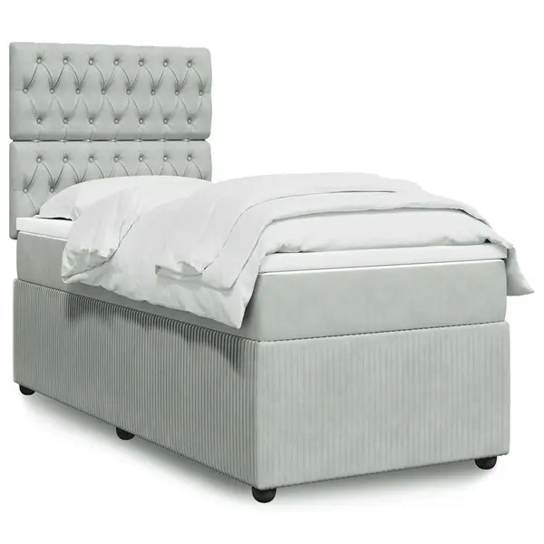 Gossi pat box spring cu saltea, gri deschis, 90x200 cm, catifea