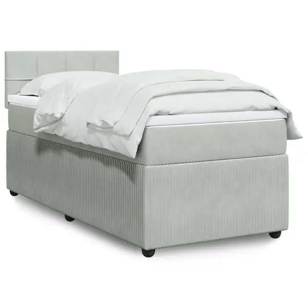 Gossi pat box spring cu saltea, gri deschis, 90x200 cm, catifea