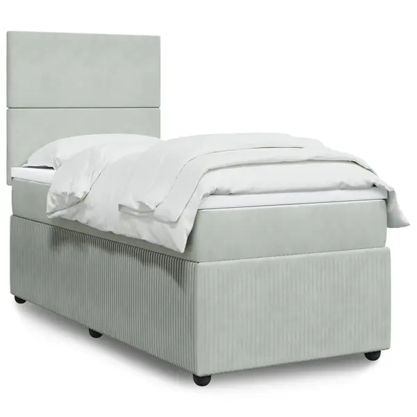 Gossi pat box spring cu saltea, gri deschis, 90x200 cm, catifea