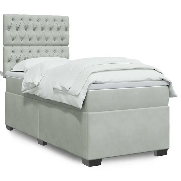 Gossi pat box spring cu saltea, gri deschis, 90x200 cm, catifea