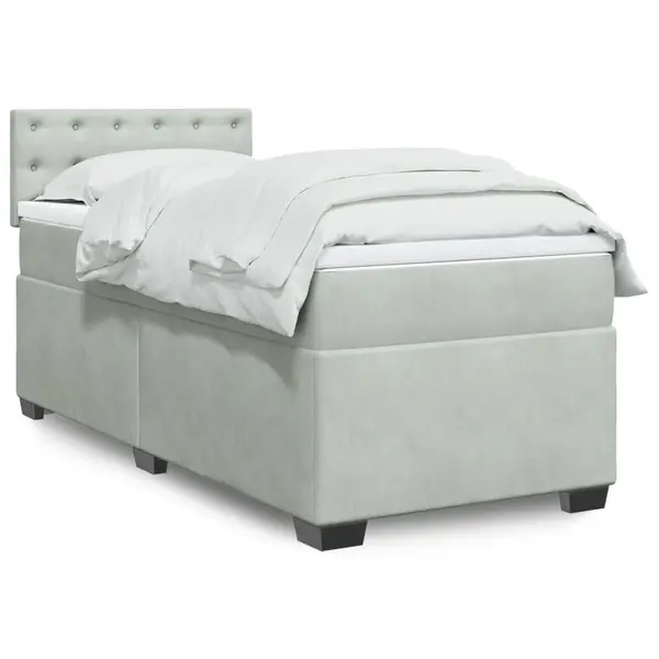 Gossi pat box spring cu saltea, gri deschis, 90x200 cm, catifea