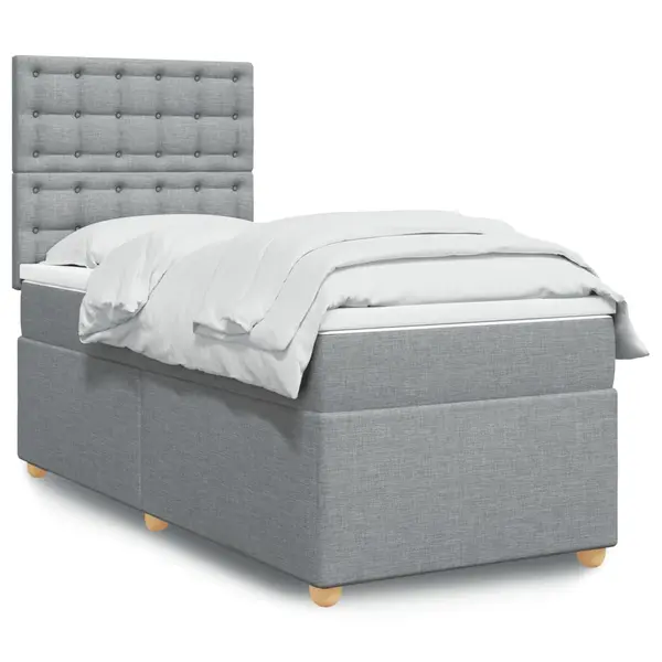 Gossi pat box spring cu saltea, gri deschis, 90x200 cm, textil