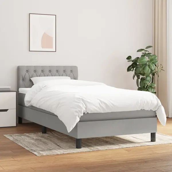 Gossi pat box spring cu saltea, gri deschis, 90x200 cm, textil
