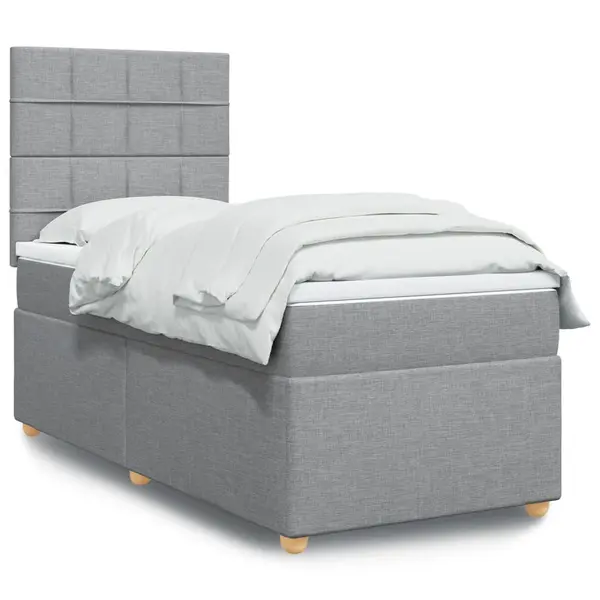 Gossi pat box spring cu saltea, gri deschis, 90x200 cm, textil