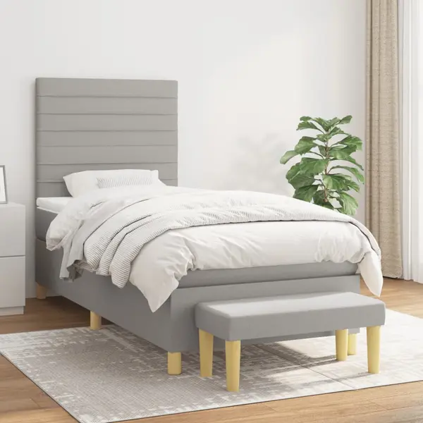 Gossi pat box spring cu saltea, gri deschis, 90x200 cm, textil