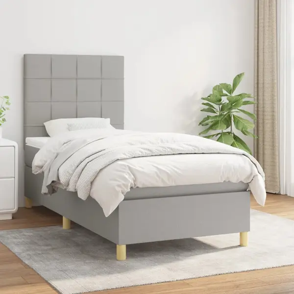 Gossi pat box spring cu saltea, gri deschis, 90x200 cm, textil