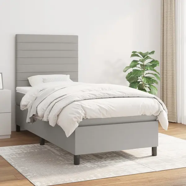 Gossi pat box spring cu saltea, gri deschis, 90x200 cm, textil