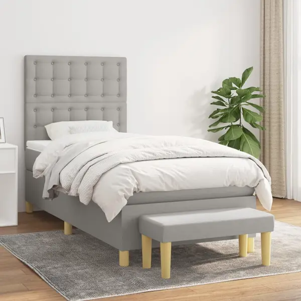 Gossi pat box spring cu saltea, gri deschis, 90x200 cm, textil