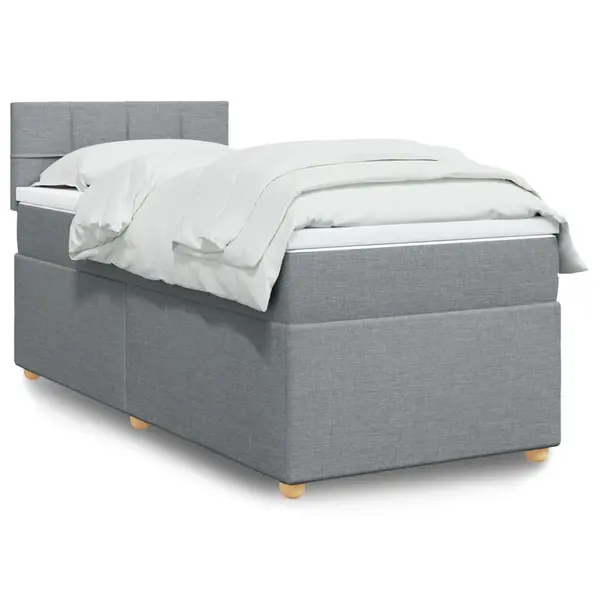 Gossi pat box spring cu saltea, gri deschis, 90x200 cm, textil