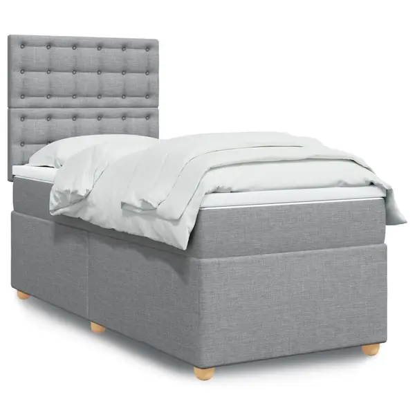 Gossi pat box spring cu saltea, gri deschis, 90x200 cm, textil