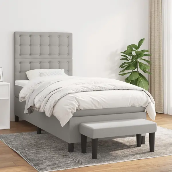 Gossi pat box spring cu saltea, gri deschis, 90x200 cm, textil