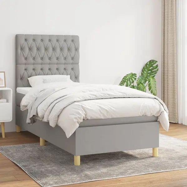 Gossi pat box spring cu saltea, gri deschis, 90x200 cm, textil