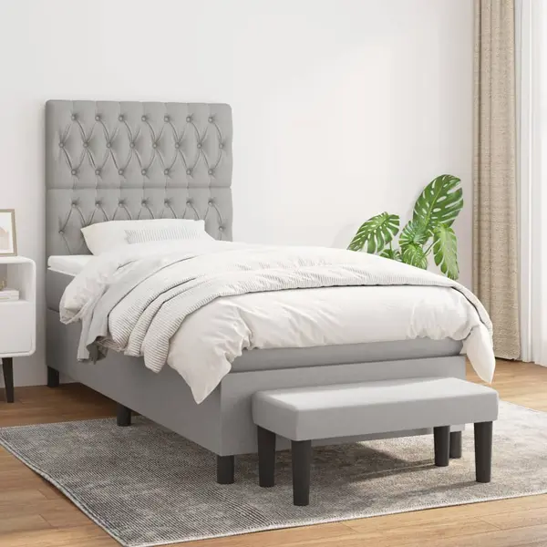 Gossi pat box spring cu saltea, gri deschis, 90x200 cm, textil