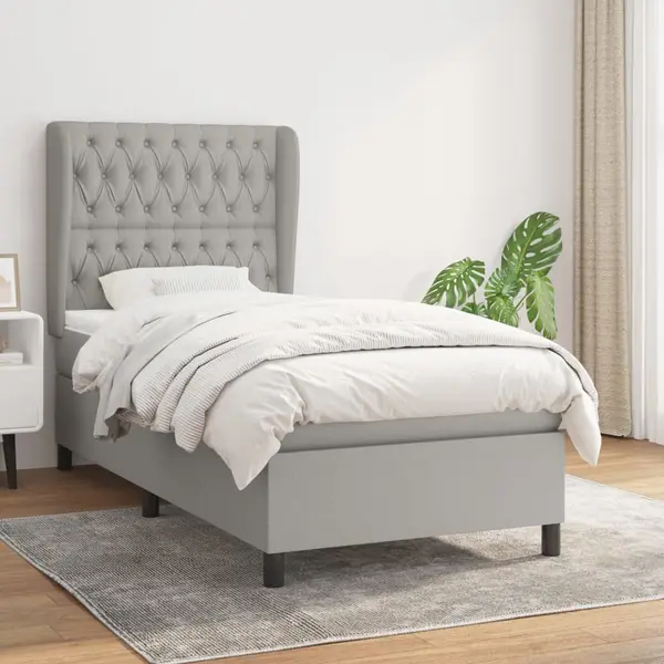 Gossi pat box spring cu saltea, gri deschis, 90x200 cm, textil