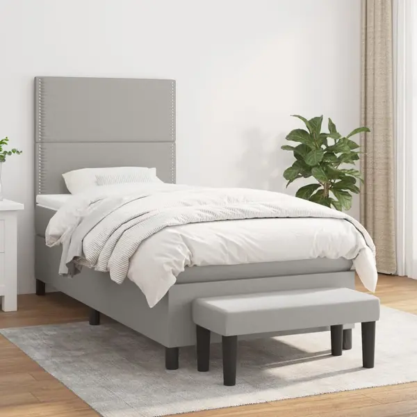 Gossi pat box spring cu saltea, gri deschis, 90x200 cm, textil