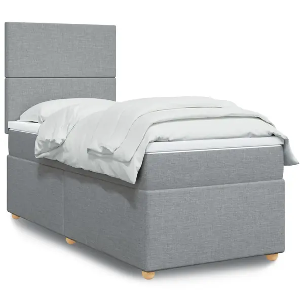 Gossi pat box spring cu saltea, gri deschis, 90x200 cm, textil