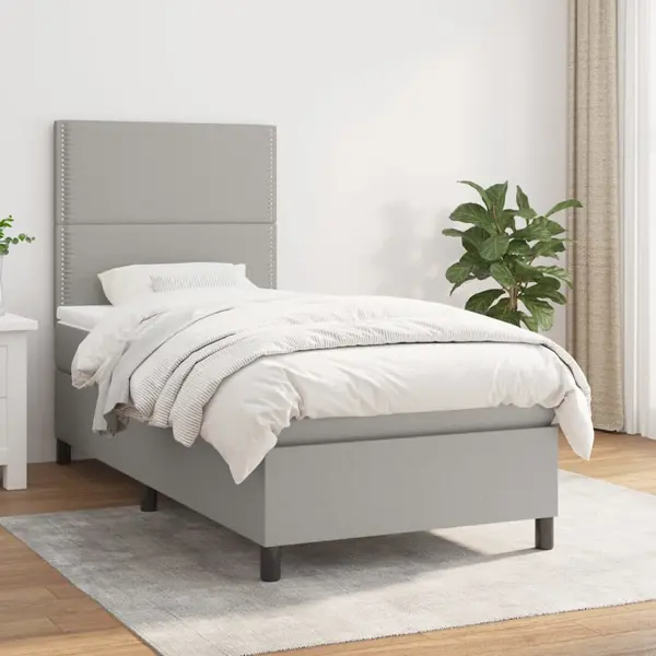 Gossi pat box spring cu saltea, gri deschis, 90x200 cm, textil