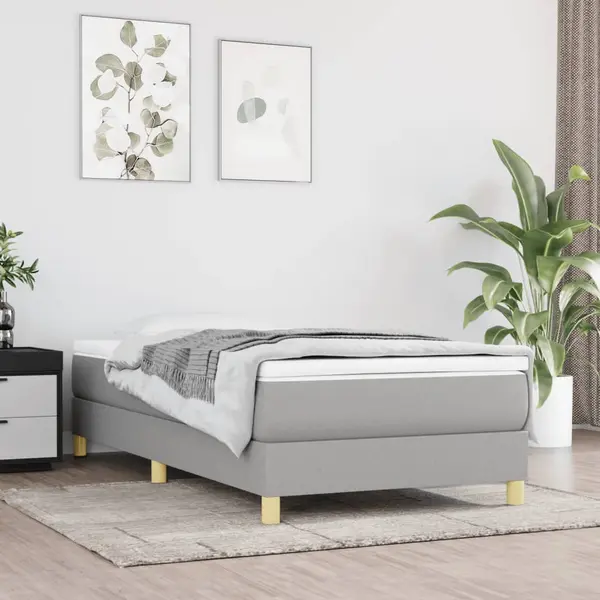 Gossi pat box spring cu saltea, gri deschis, 90x200 cm, textil
