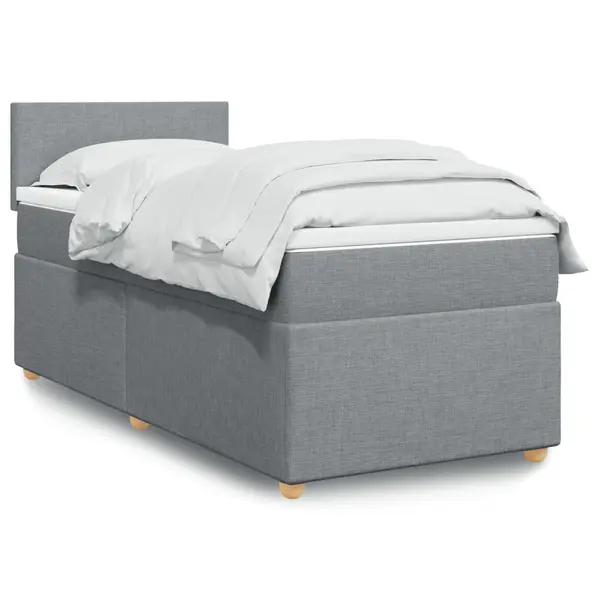 Gossi pat box spring cu saltea, gri deschis, 90x200 cm, textil