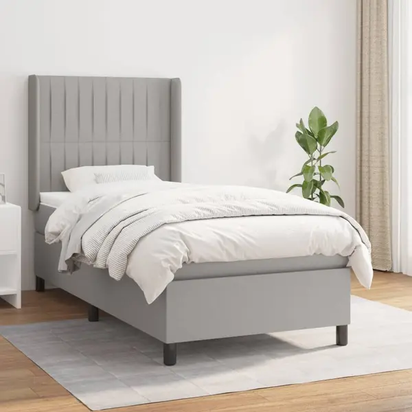 Gossi pat box spring cu saltea, gri deschis, 90x200 cm, textil