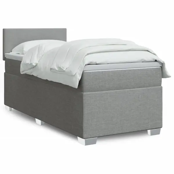 Gossi pat box spring cu saltea, gri deschis, 90x200 cm, textil