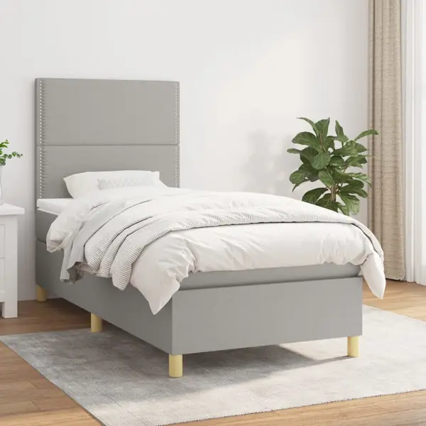 Gossi pat box spring cu saltea, gri deschis, 90x200 cm, textil