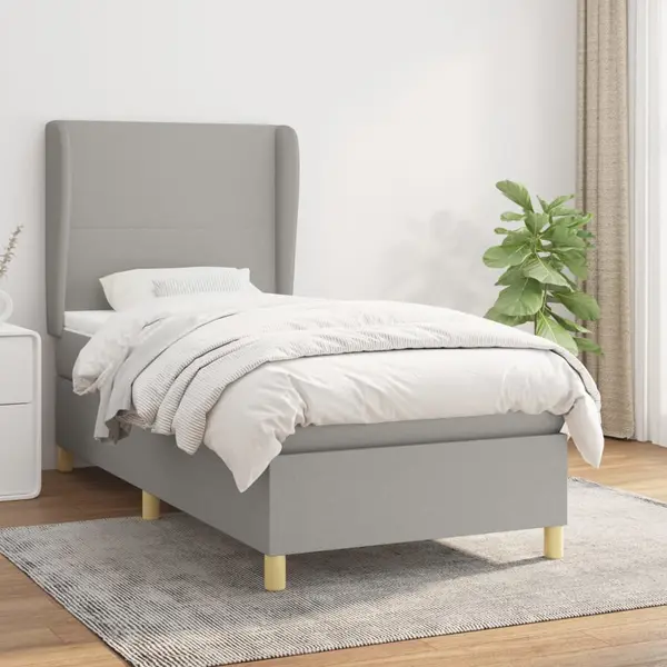 Gossi pat box spring cu saltea, gri deschis, 90x200 cm, textil