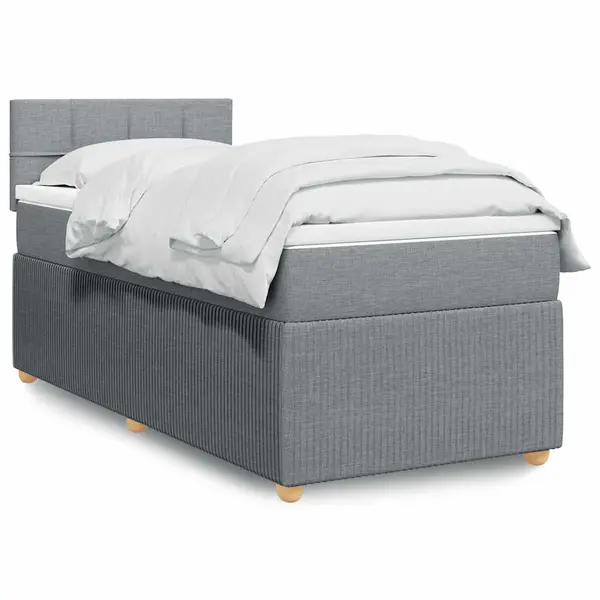 Gossi pat box spring cu saltea, gri deschis, 90x200 cm, textil