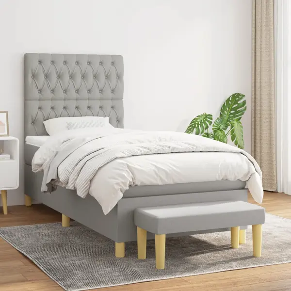 Gossi pat box spring cu saltea, gri deschis, 90x200 cm, textil