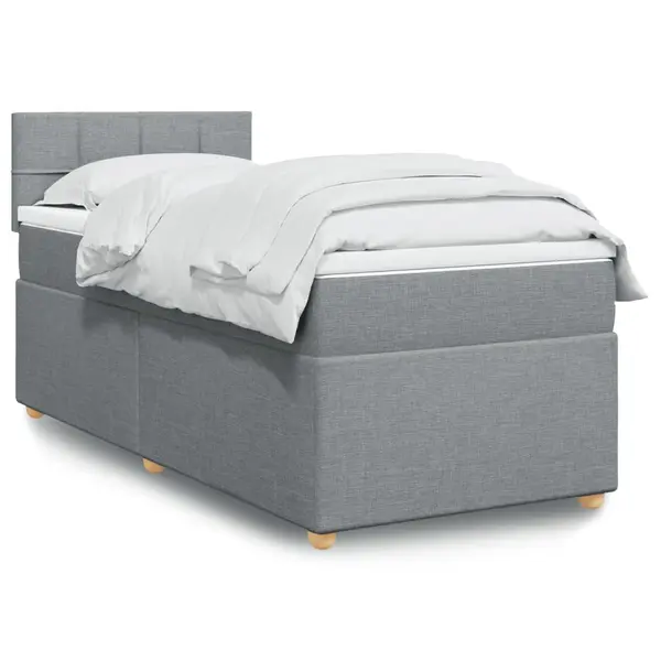 Gossi pat box spring cu saltea, gri deschis, 90x200 cm, textil