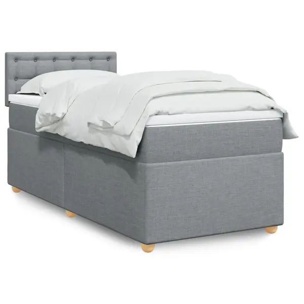 Gossi pat box spring cu saltea, gri deschis, 90x200 cm, textil