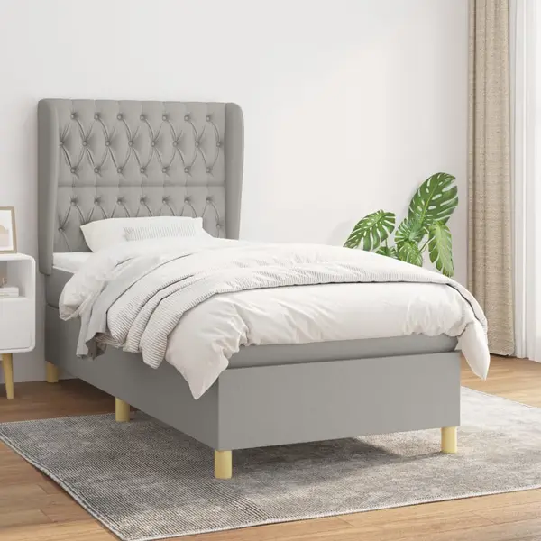 Gossi pat box spring cu saltea, gri deschis, 90x200 cm, textil