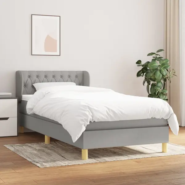Gossi pat box spring cu saltea, gri deschis, 90x200 cm, textil
