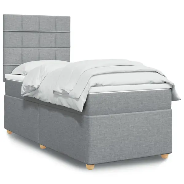Gossi pat box spring cu saltea, gri deschis, 90x200 cm, textil