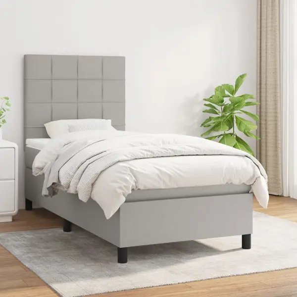 Gossi pat box spring cu saltea, gri deschis, 90x200 cm, textil