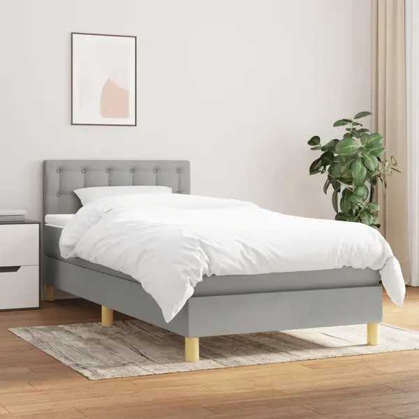 Gossi pat box spring cu saltea, gri deschis, 90x200 cm, textil